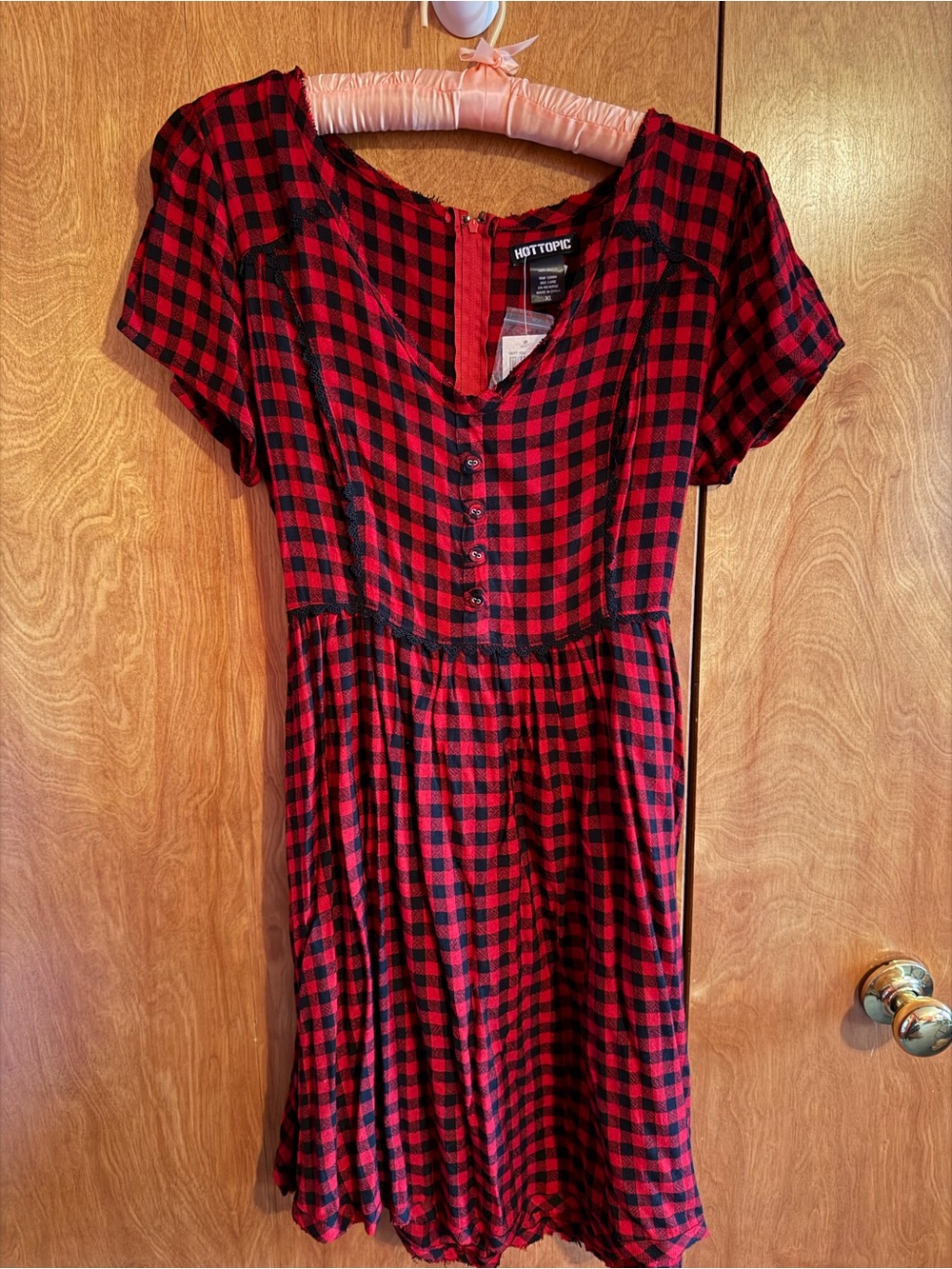 Hot Topic Red and Black Plaid Fit & Flare Short-Sleeve Dress